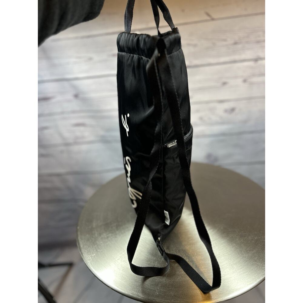 Agnes B Black Nylon Drawstring Backpack with Front Zipper Pocket - Picture 3 of 8